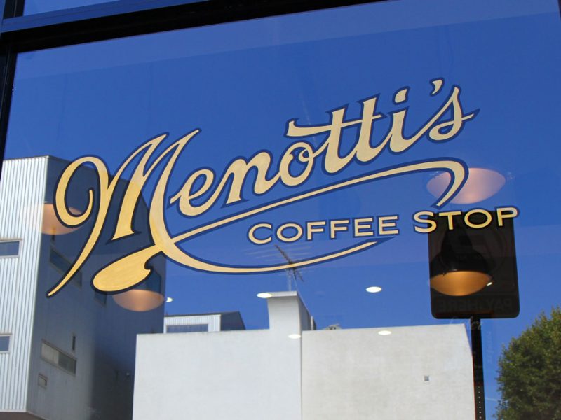 Menotti's Coffee Stop hand painted window