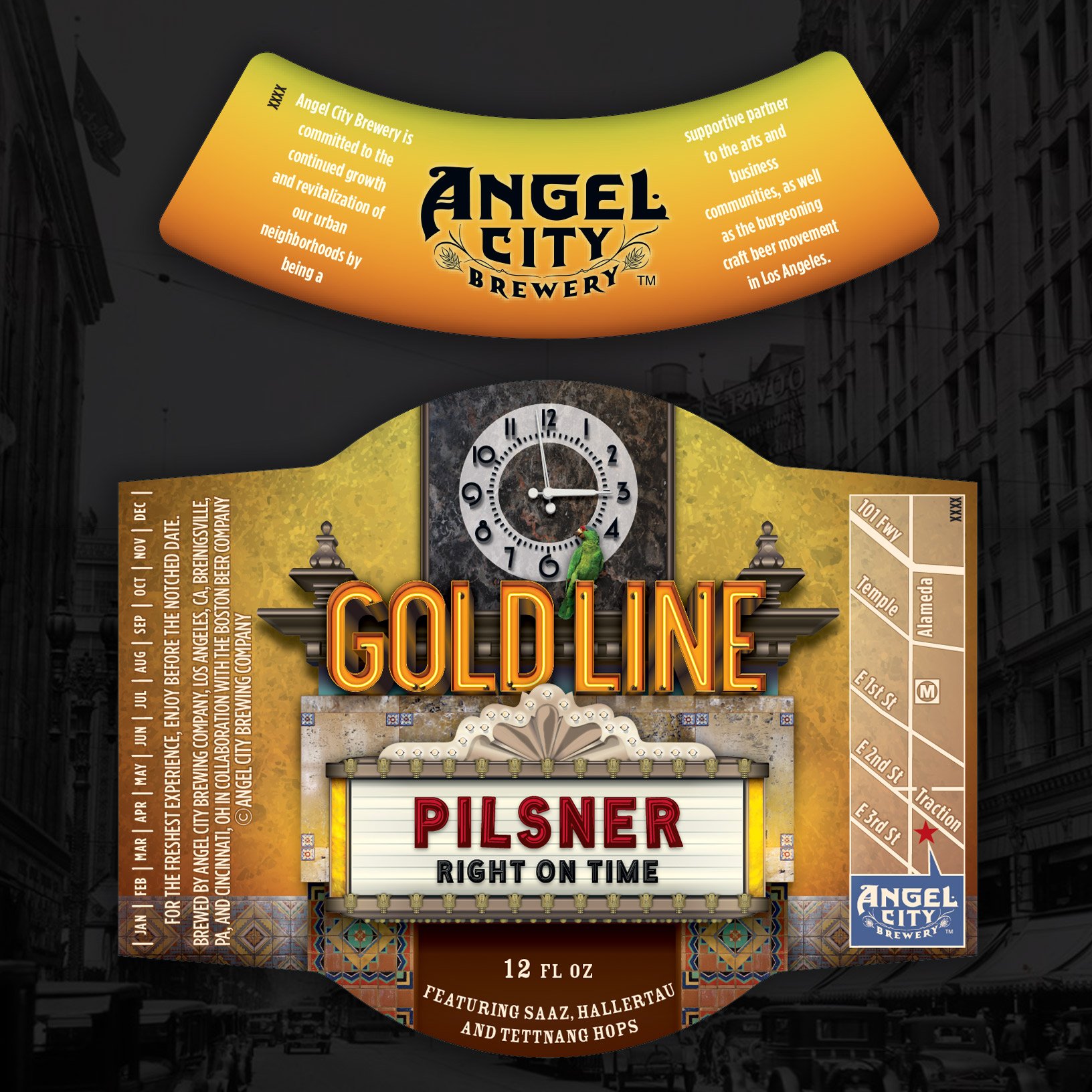 Angel City Brewery GoldLine Pilsner labels